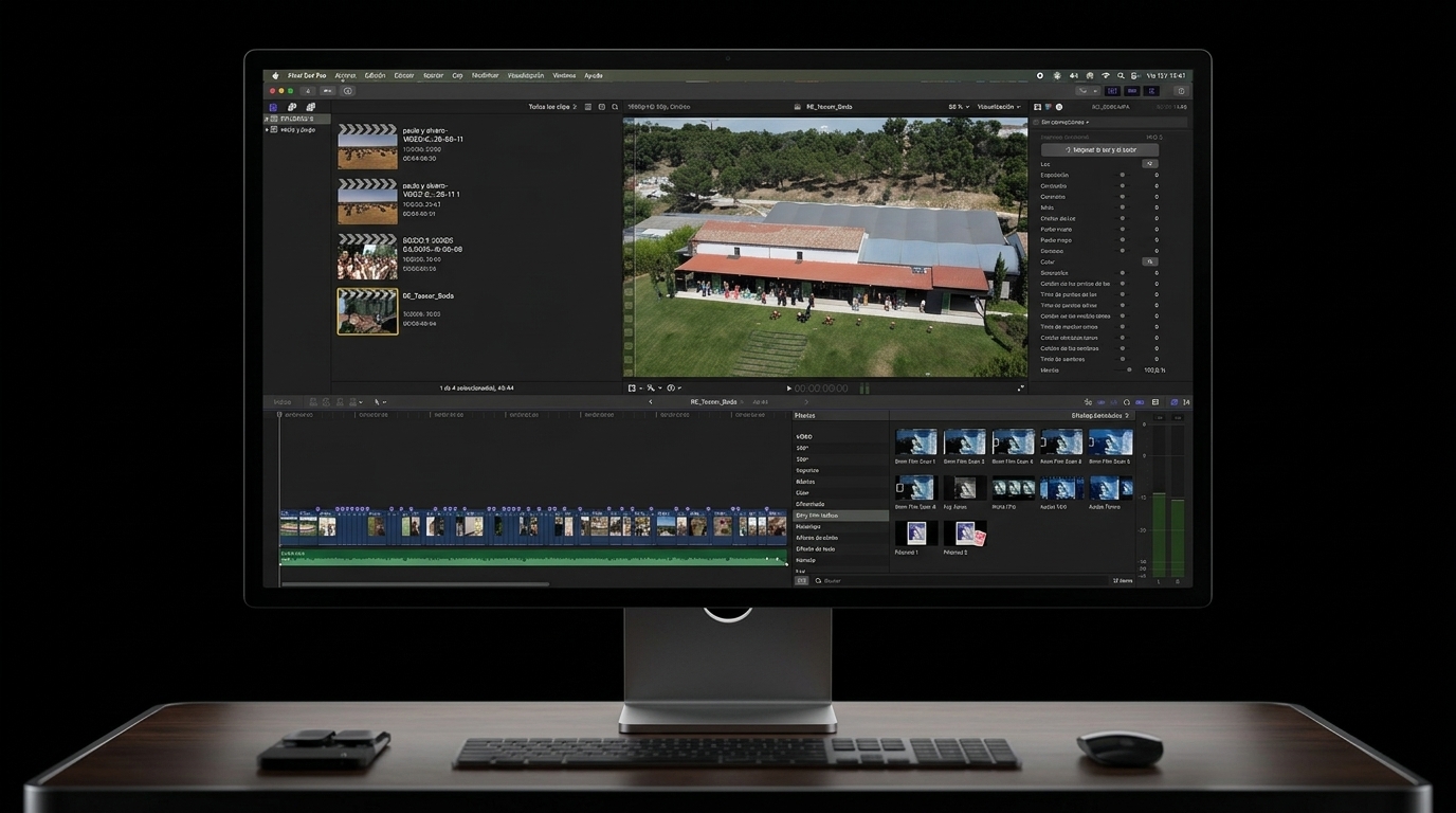 Studio Display mostrando el proyecto de WedCut ya abierto en Final Cut Pro