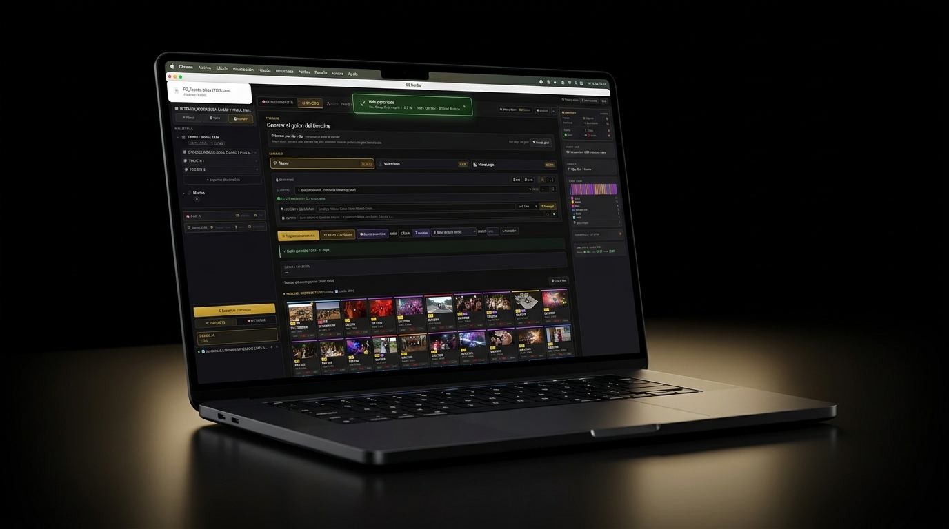 MacBook Pro en una mesa de edición oscura con WedCut en pantalla